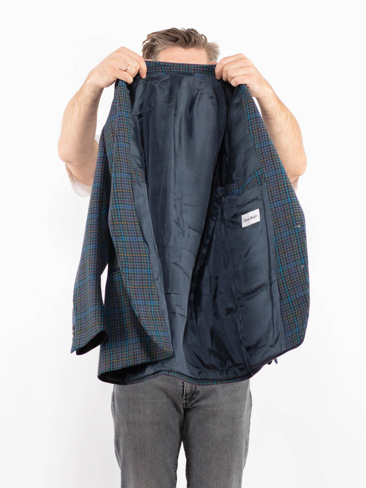 Vintage 70's Men Wool Blazer Jacket in Blue