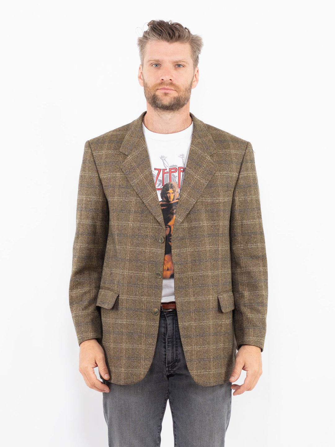 Vintage 80's Men Wool Blazer Jacket in GreenZ2326