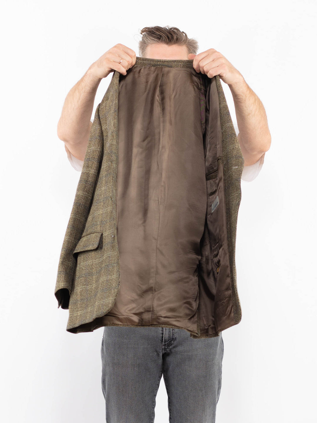 Vintage 80's Men Wool Blazer Jacket in GreenZ2326
