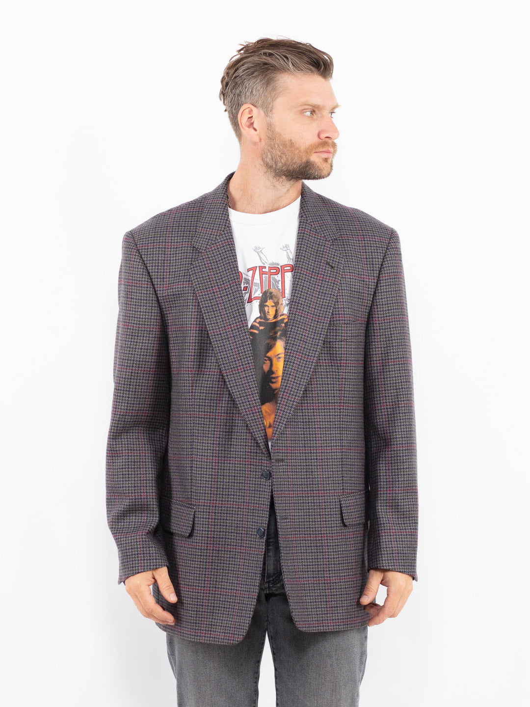 Vintage 80's Men Wool Blazer Jacket in GrayZ2331