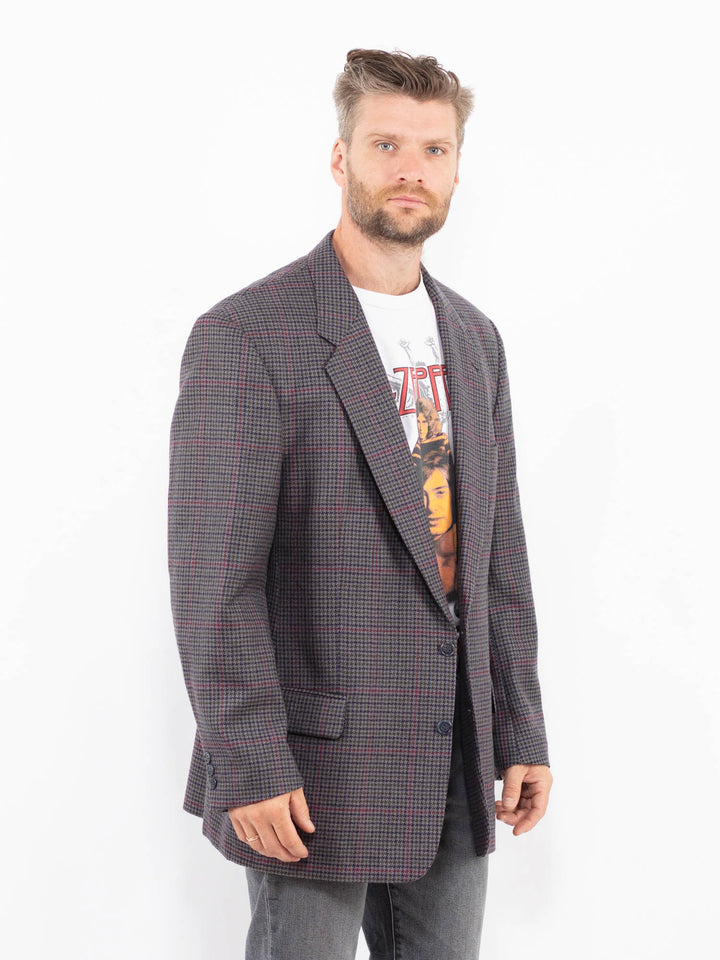 Vintage 80's Men Wool Blazer Jacket in GrayZ2331