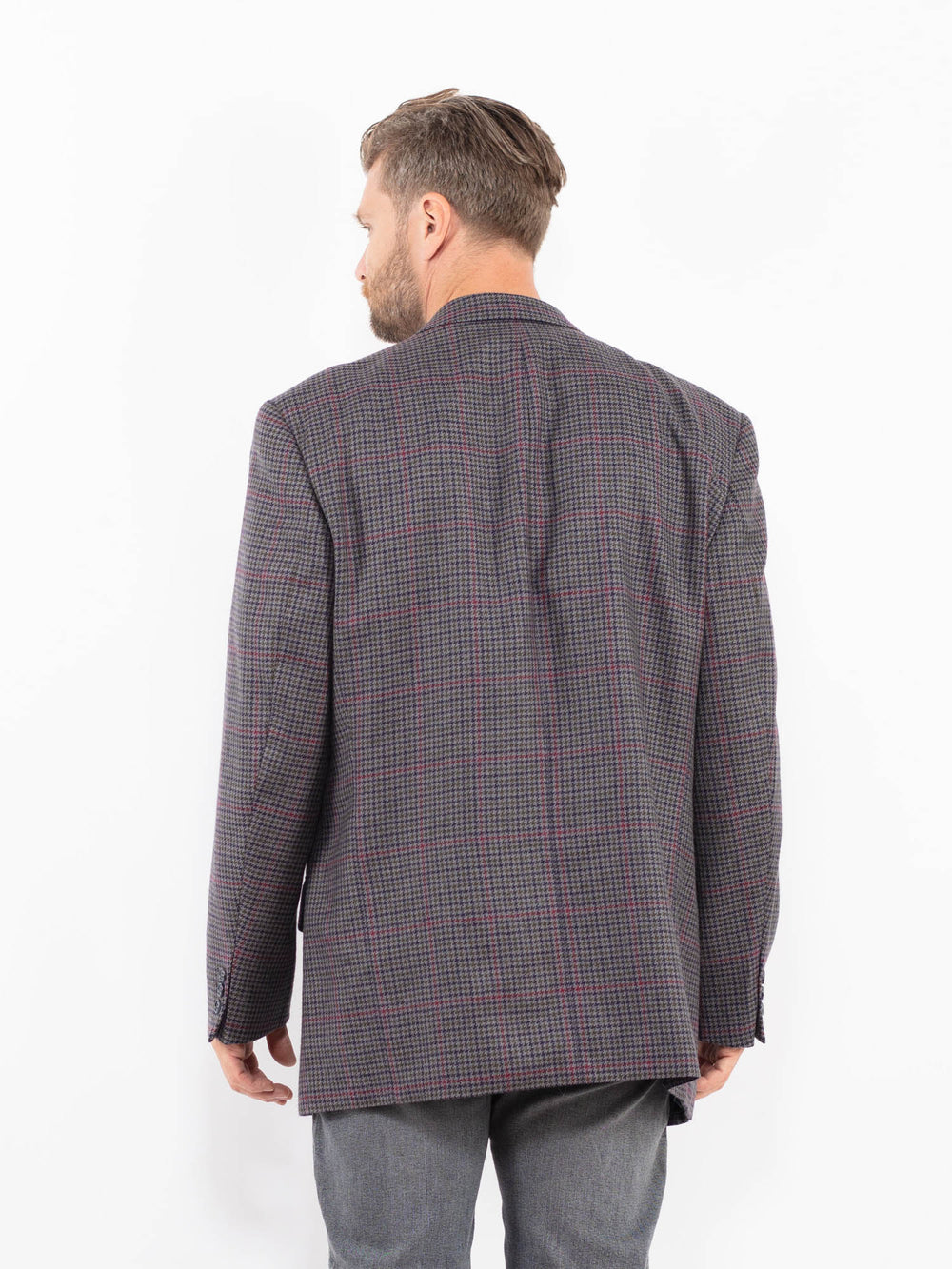 Vintage 80's Men Wool Blazer Jacket in GrayZ2331