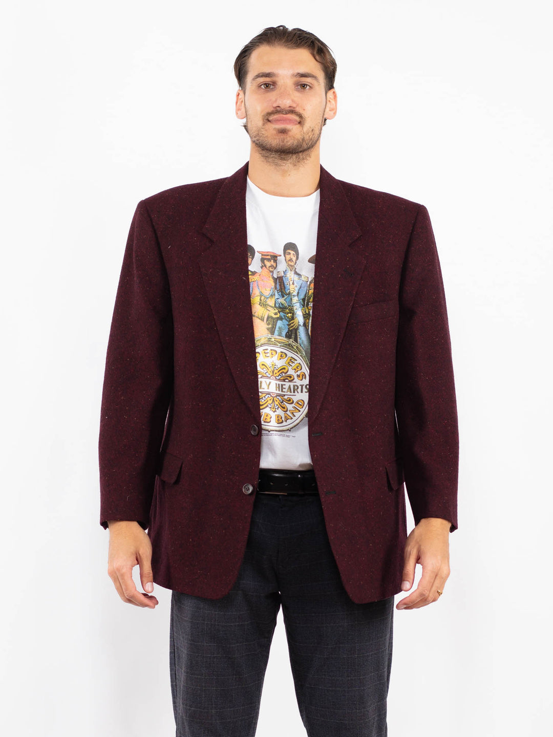 Vintage 80's Men Wool Blazer Jacket in RedZ2230