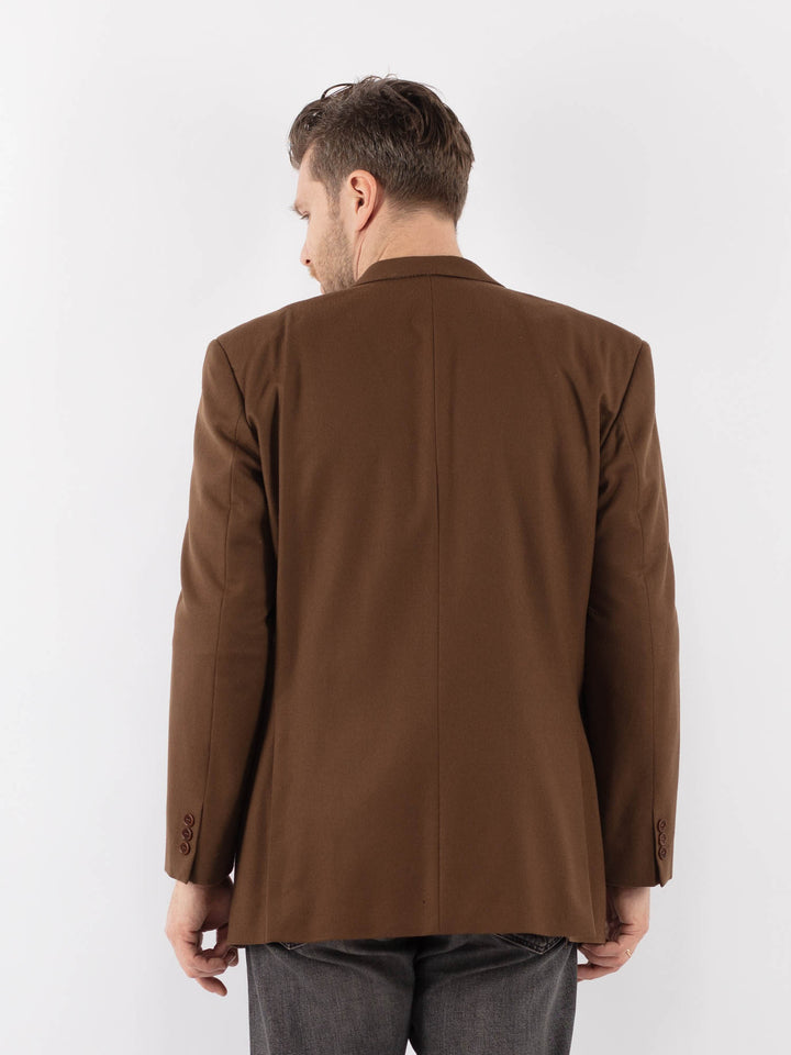 Vintage 80's Men Wool Blazer Jacket in BrownZ1046