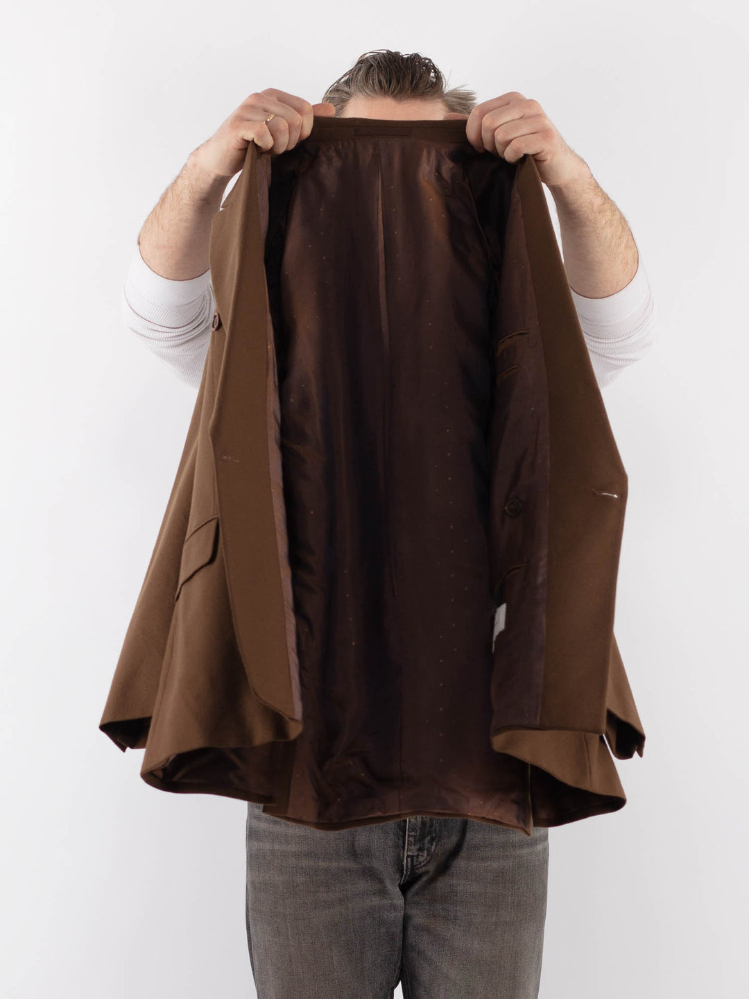 Vintage 80's Men Wool Blazer Jacket in BrownZ1046