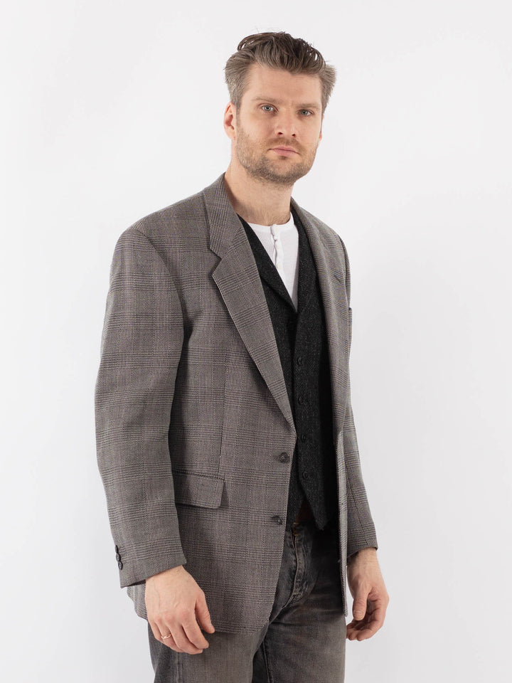 Vintage 80's Men Wool Blazer Jacket in GrayZ1063