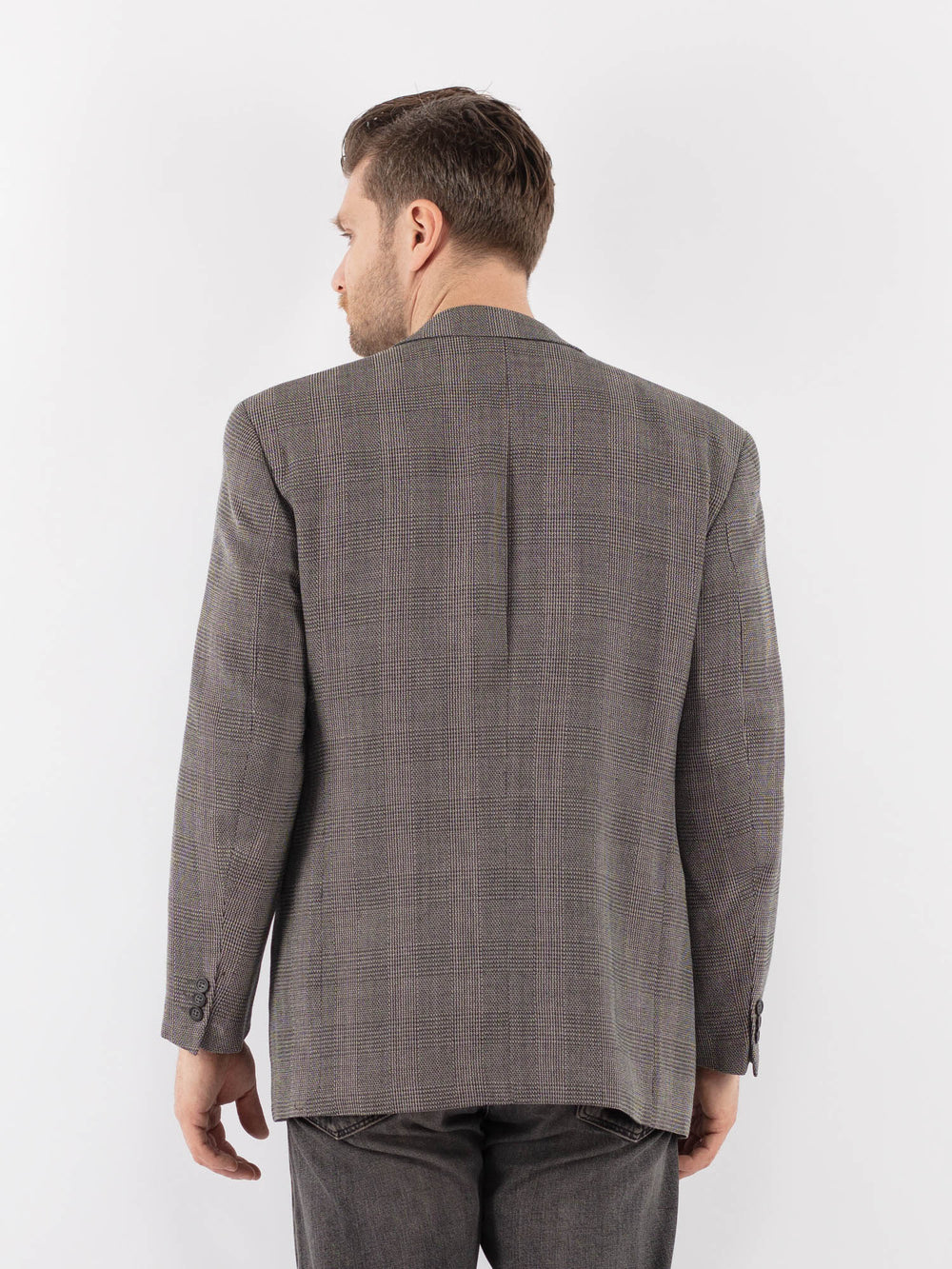 Vintage 80's Men Wool Blazer Jacket in GrayZ1063