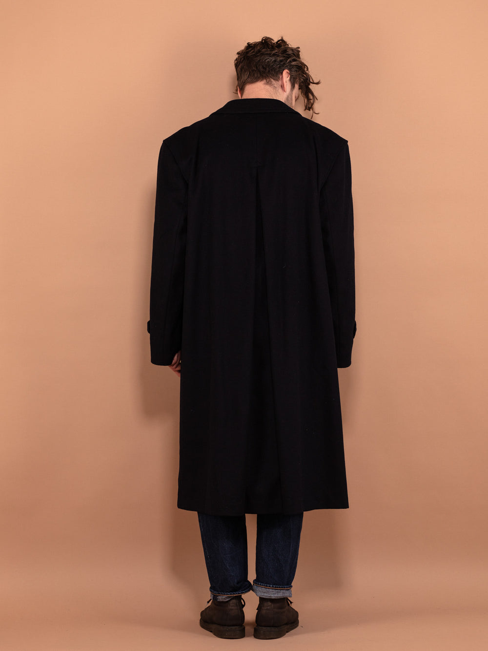 Vintage 80's Men Wool Blend Maxi Coat in Navy Blue - NorthernGrip