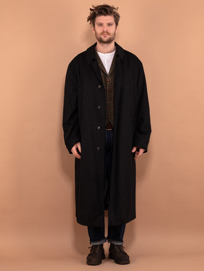 Wool Blend Maxi Coat 80's, Size XL, Vintage Minimalist Coat, Dark Gray Wool Overcoat, Oversized Men Topcoat, Classy Long Coat, Minimalist