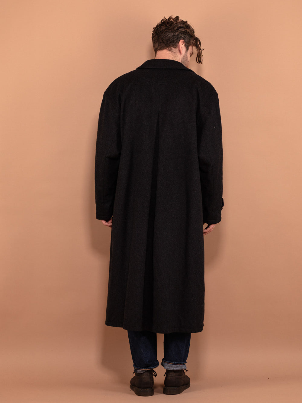 Vintage 80's Men Wool Blend Maxi Coat in Gray - NorthernGrip