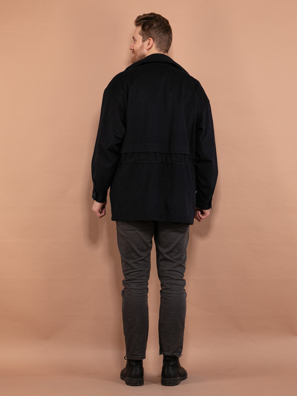 Vintage 80's Men Wool Parka Coat in Navy Blue - NorthernGrip