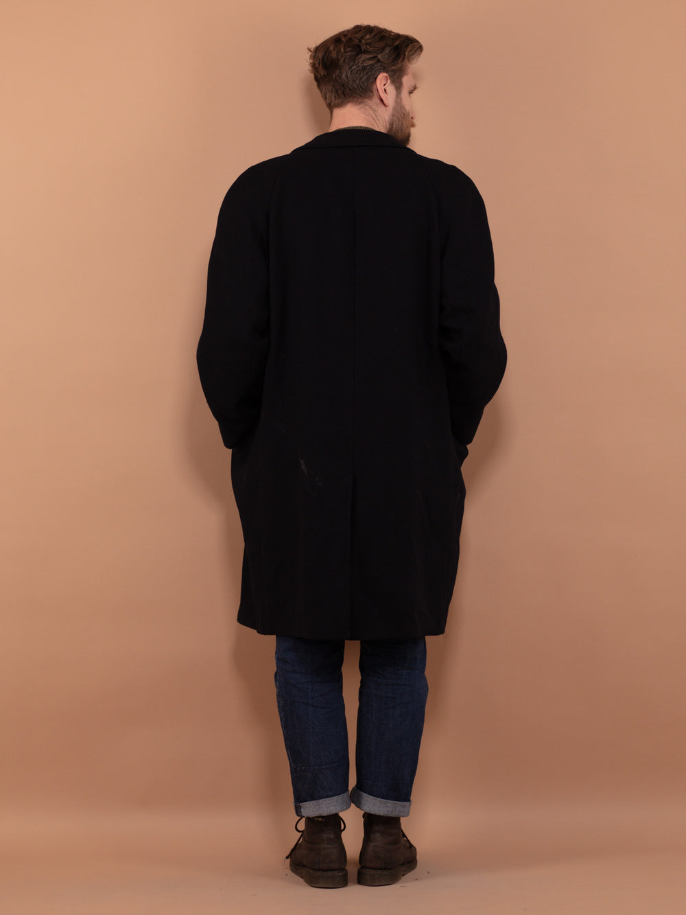 Vintage 80's Men Wool Coat in Navy Blue - NorthernGrip