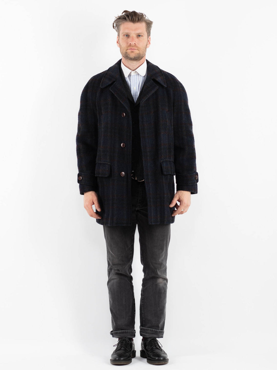 Vintage 80's Men Wool Coat in BlueZ1747
