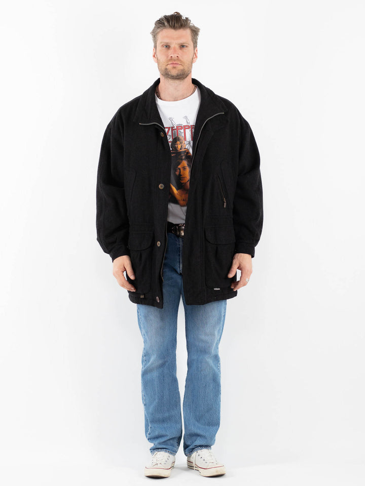 Vintage 80's Men Wool Blend Coat in BlackZ1772
