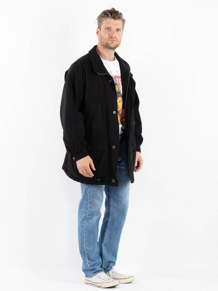 Vintage 80's Men Wool Blend Coat in BlackZ1772