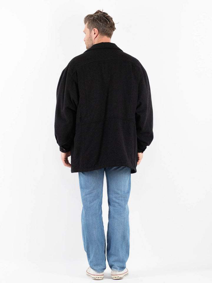 Vintage 80's Men Wool Blend Coat in BlackZ1772