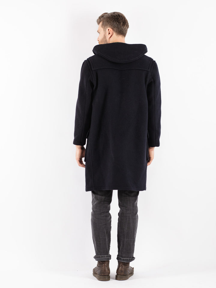Vintage 90's Men Hooded Wool Duffle Coat in Blue