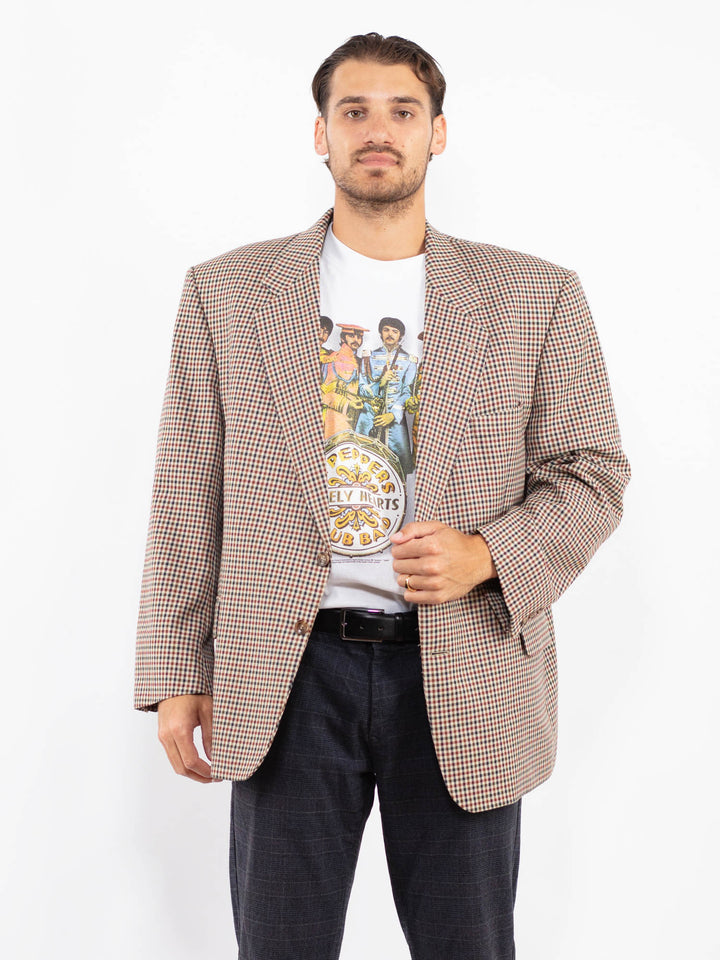 Vintage 80's Men Wool Blend Blazer Jacket in Multi