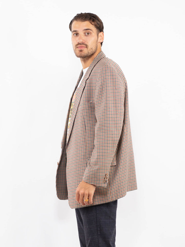 Vintage 80's Men Wool Blend Blazer Jacket in Multi