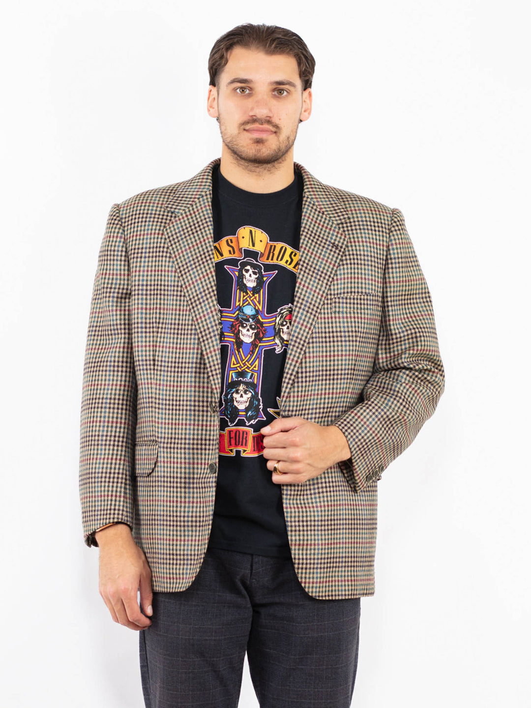 Vintage 80's Men Wool Blazer Jacket in MultiZ2424