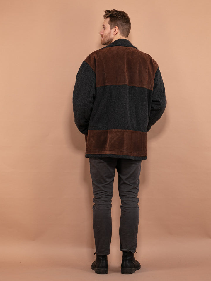 Vintage 90's Men Wool and Suede Blend Jacket in Gray - NorthernGrip