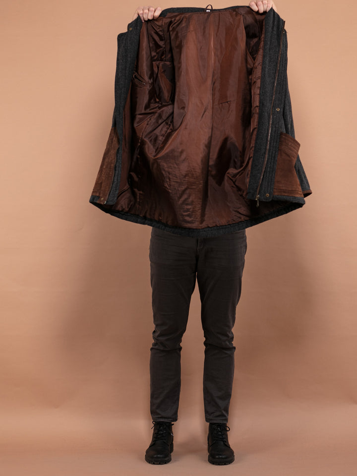 Vintage 90's Men Wool and Suede Blend Jacket in Gray - NorthernGrip