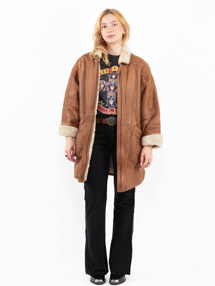 Vintage 80's Women Sheepskin Coat in BrownA0190