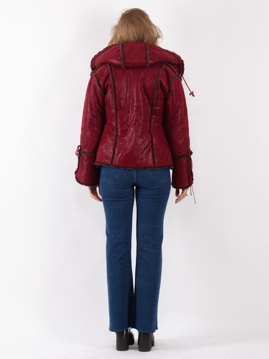 Vintage 80's Women Faux Sheepskin Jacket in Red