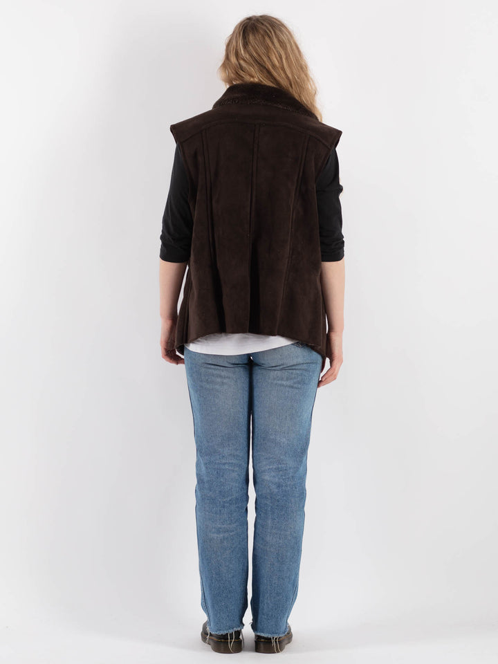 Vintage 00's Women Faux Sheepskin Vest in Brown - NorthernGrip