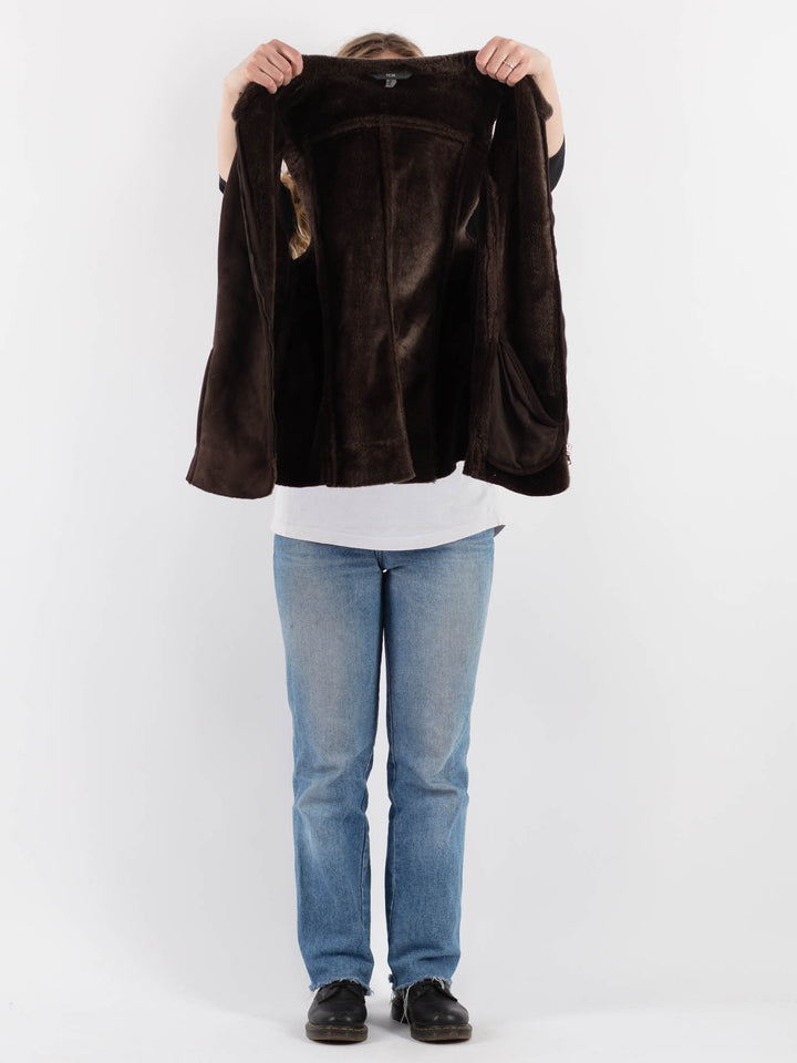 Vintage 00's Women Faux Sheepskin Vest in Brown - NorthernGrip