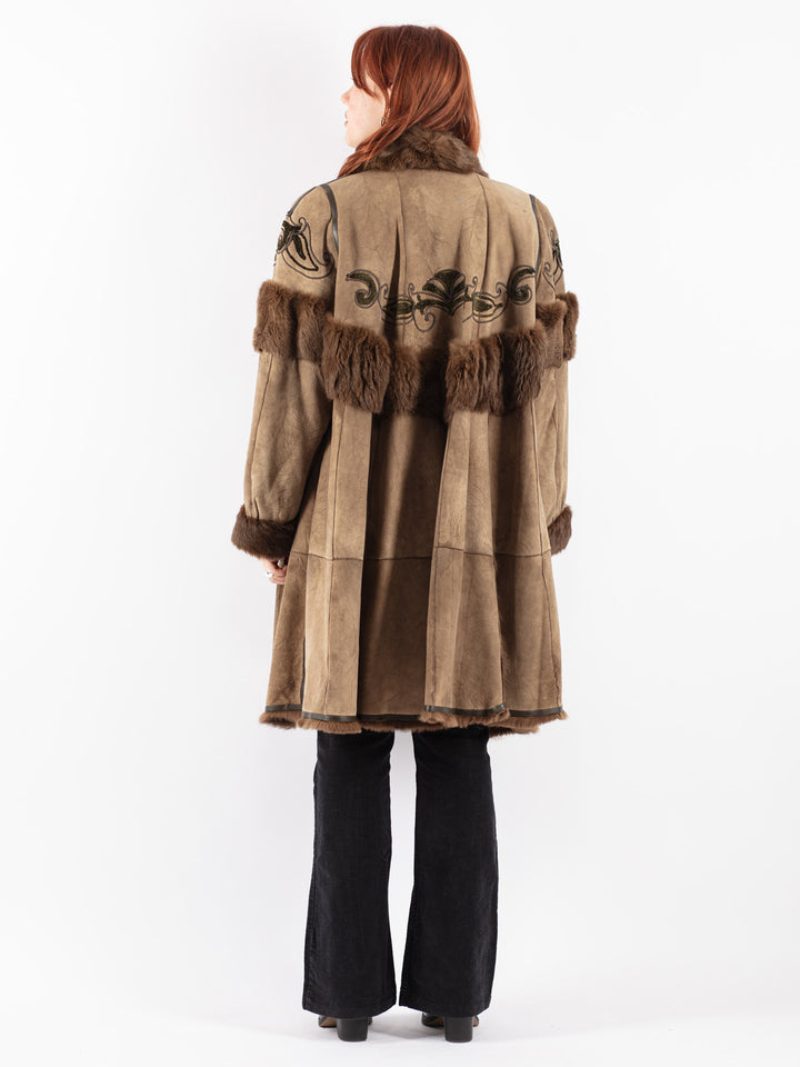 Vintage 80's Women Fur Coat in BeigeV8351
