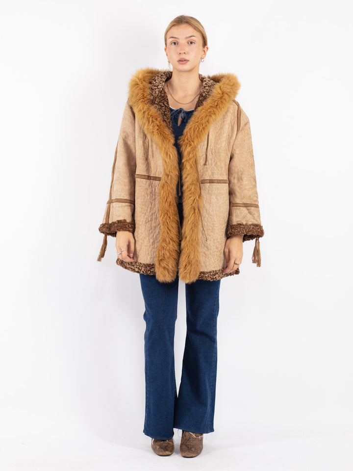 Vintage 80's Women Sheepskin Coat in Beige