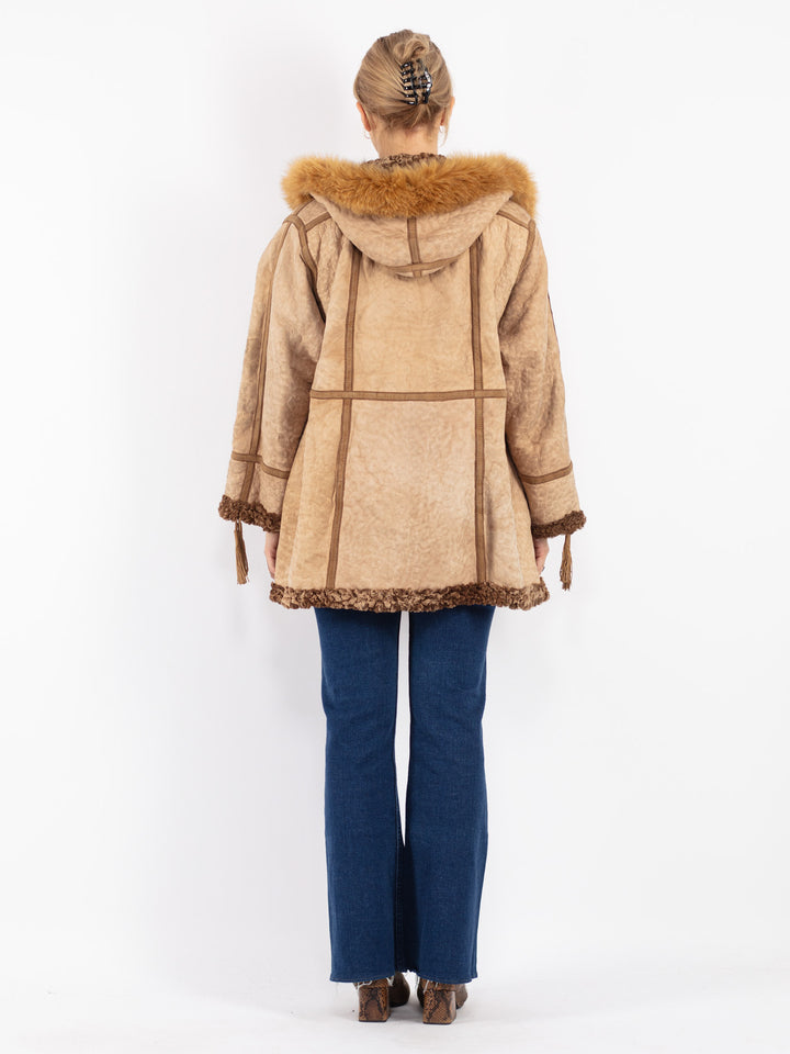 Vintage 80's Women Sheepskin Coat in Beige