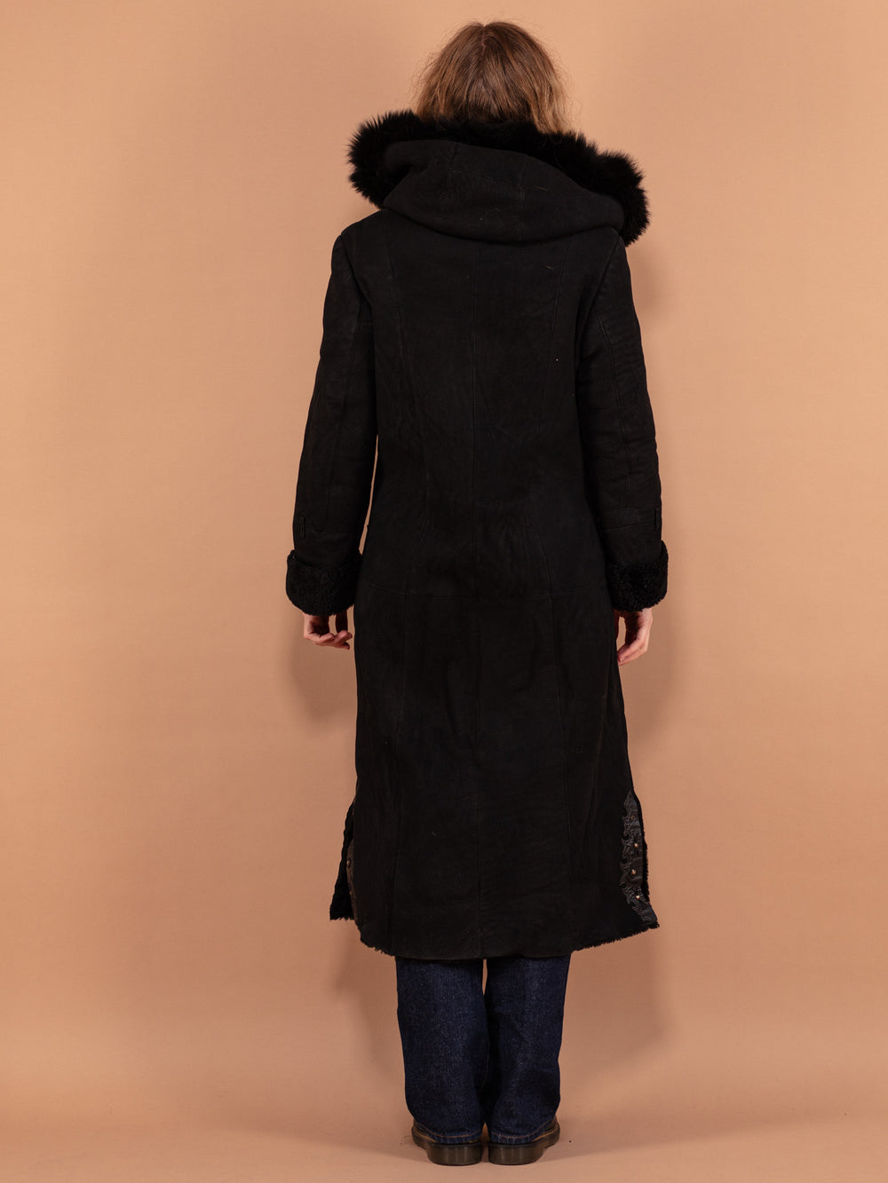 Vintage 80's Women Hooded Sheepskin Long Coat in Brown - NorthernGrip