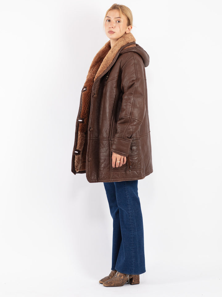 Vintage 80's Women Sheepskin Coat in Brown