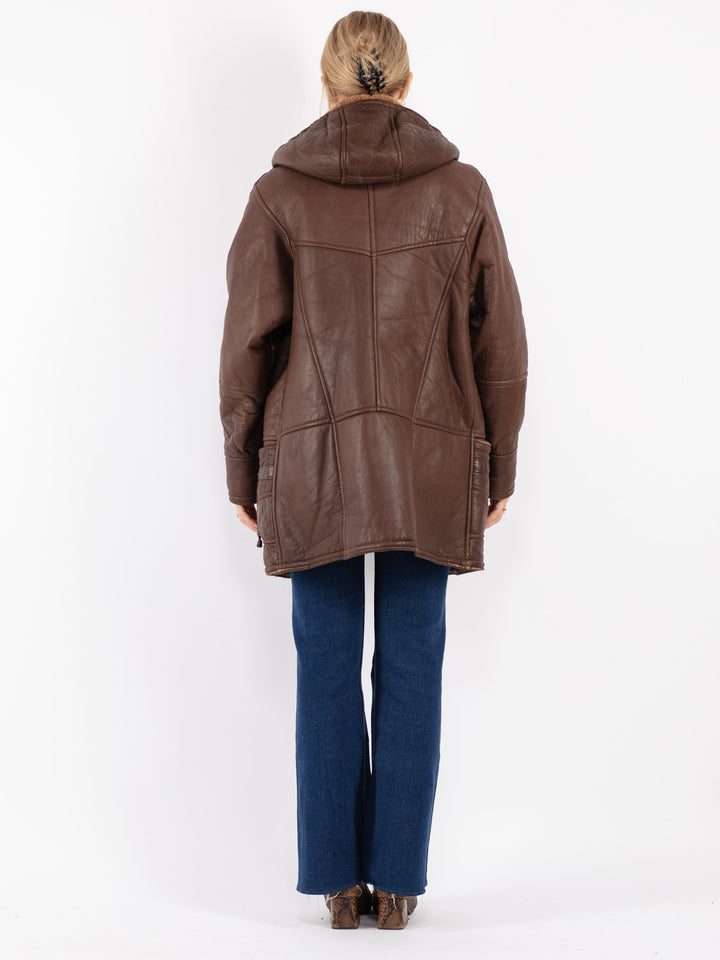 Vintage 80's Women Sheepskin Coat in Brown