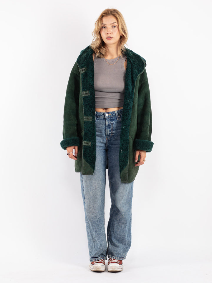 Vintage 80's Women Sheepskin Coat in Green