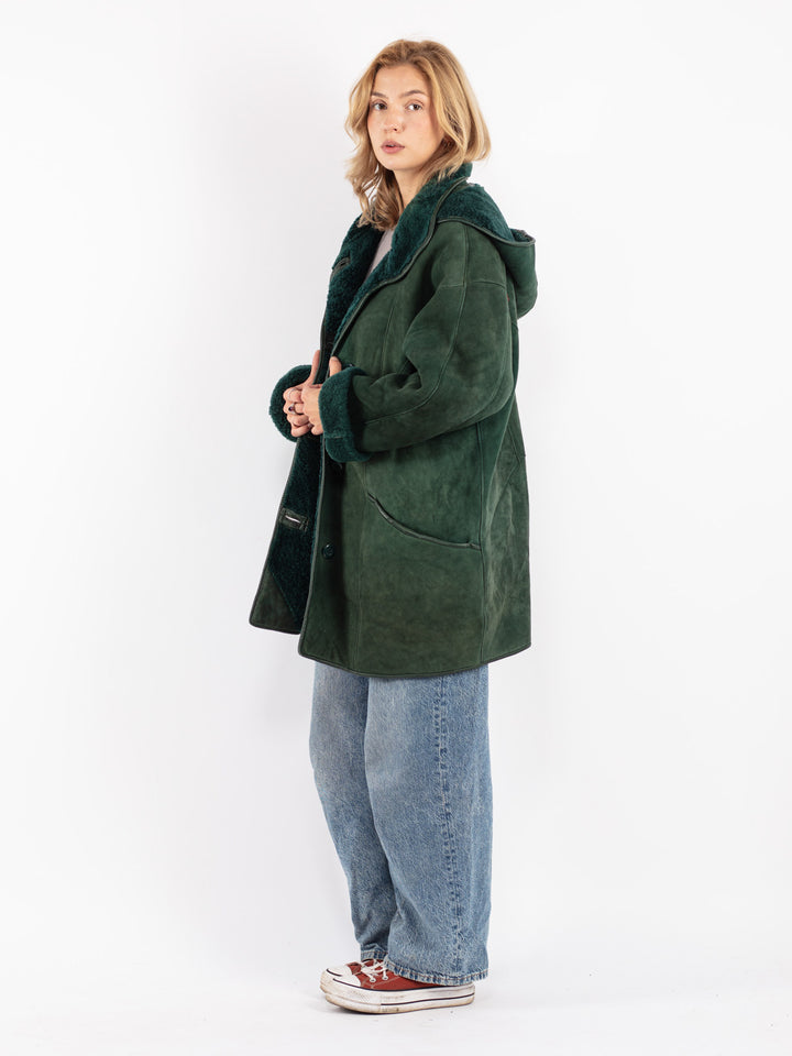 Vintage 80's Women Sheepskin Coat in Green