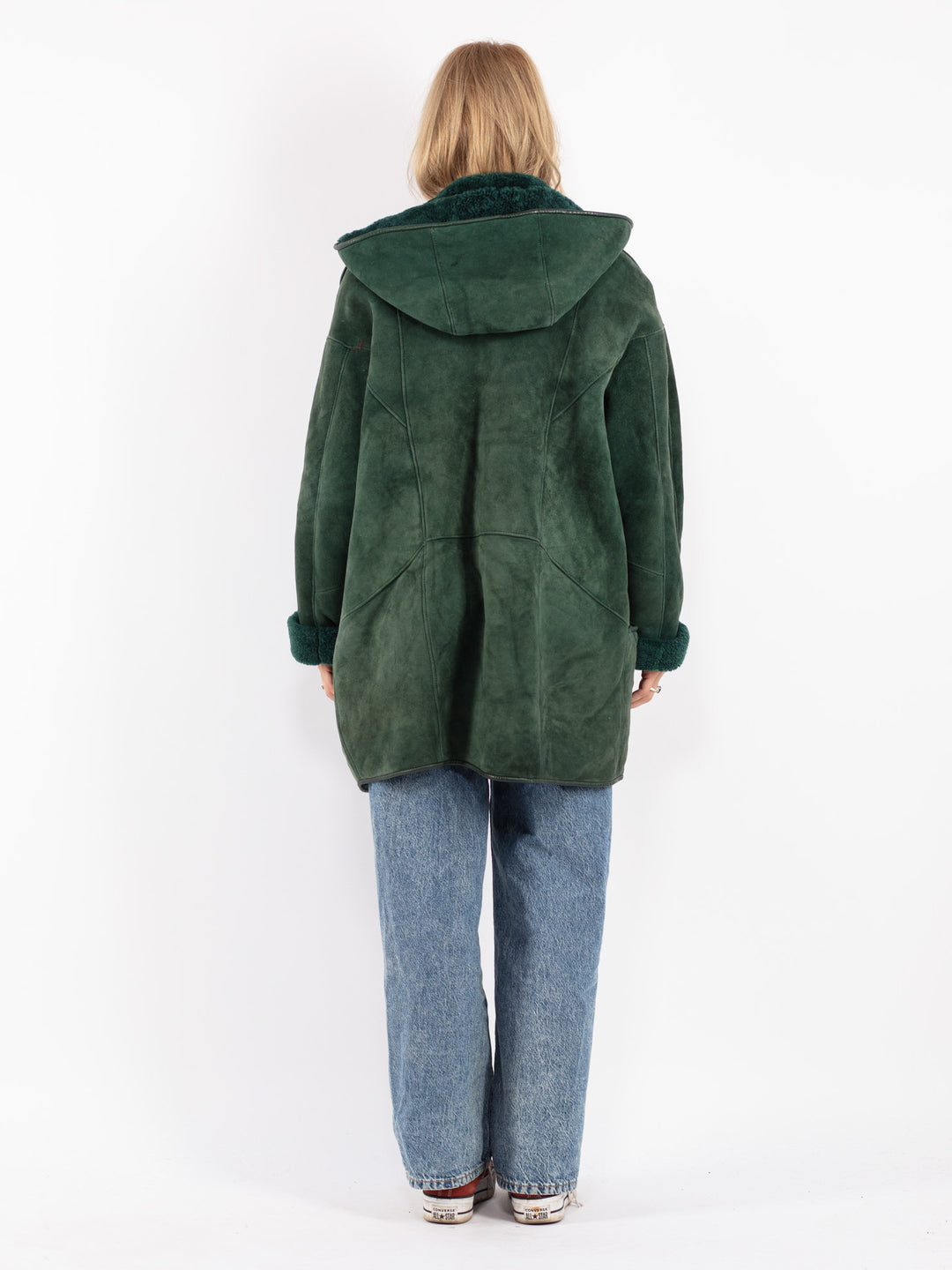 Vintage 80's Women Sheepskin Coat in Green