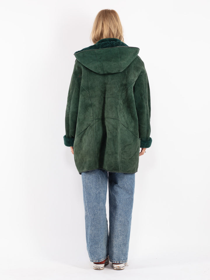 Vintage 80's Women Sheepskin Coat in Green