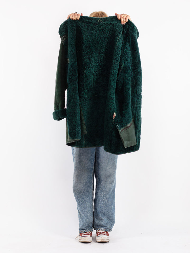 Vintage 80's Women Sheepskin Coat in Green