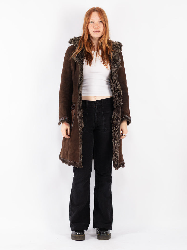 Vintage 80's Women Sheepskin Coat in Brown