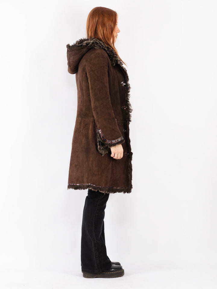 Vintage 80's Women Sheepskin Coat in Brown
