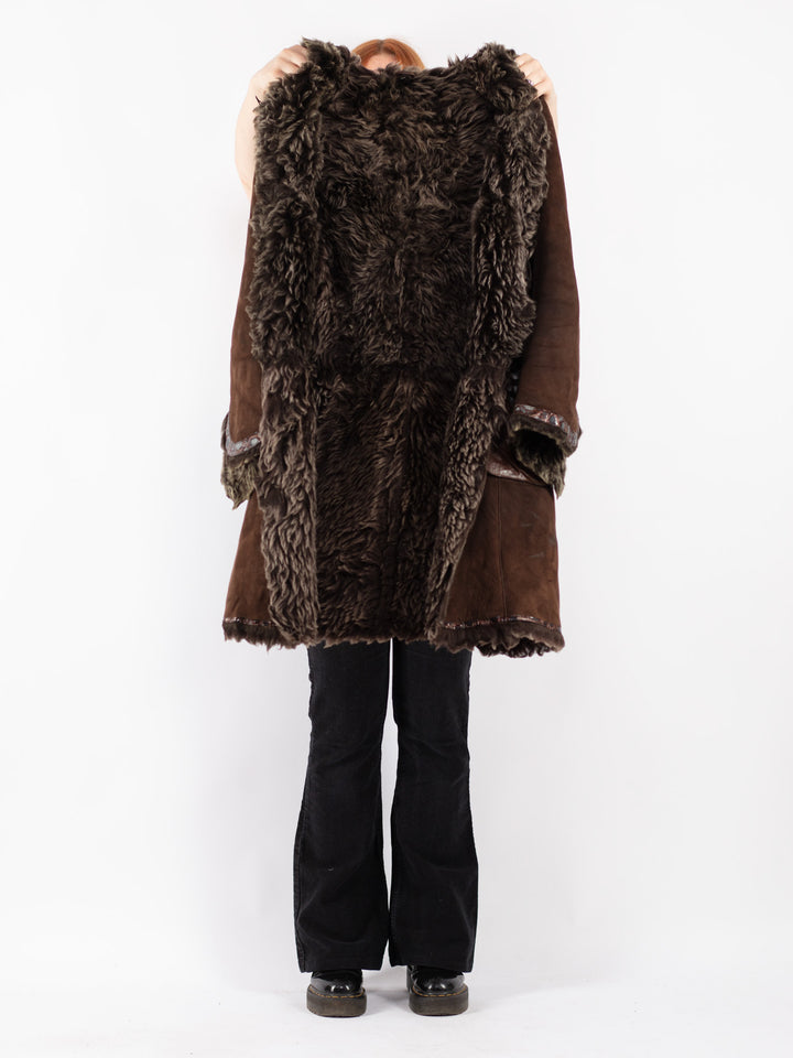 Vintage 80's Women Sheepskin Coat in Brown