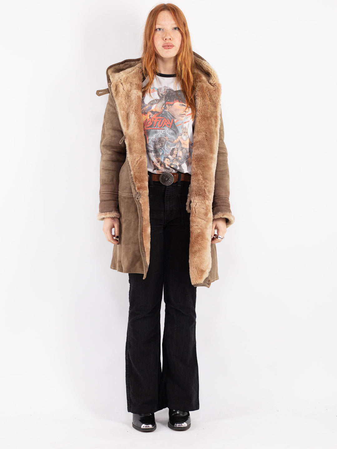Vintage 80's Women Sheepskin Coat in Beige