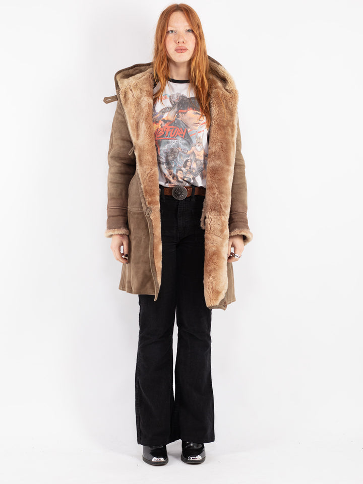 Vintage 80's Women Sheepskin Coat in Beige