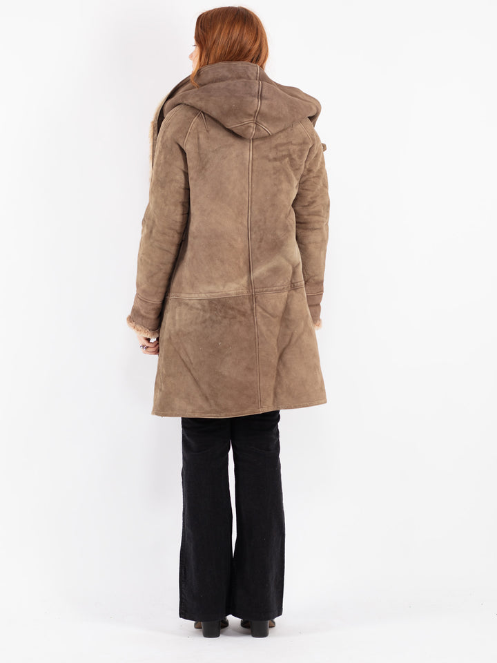 Vintage 80's Women Sheepskin Coat in Beige
