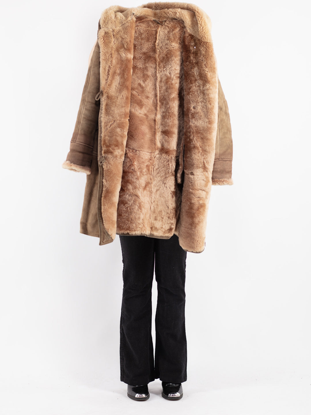 Vintage 80's Women Sheepskin Coat in Beige
