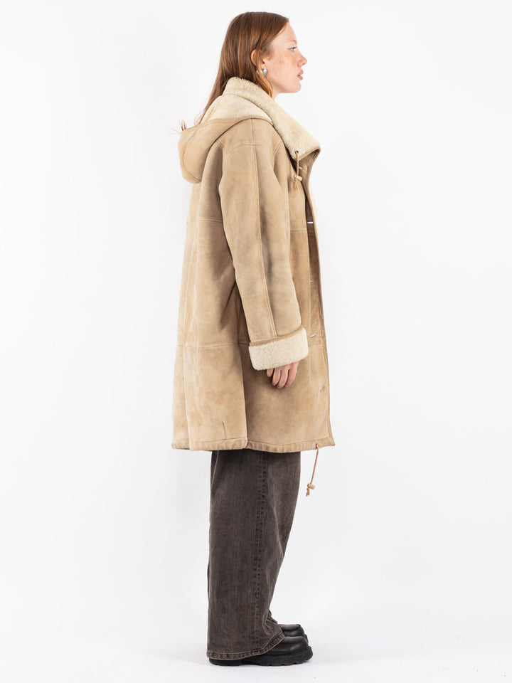 Vintage 80's Women Shearling Coat in Beige
