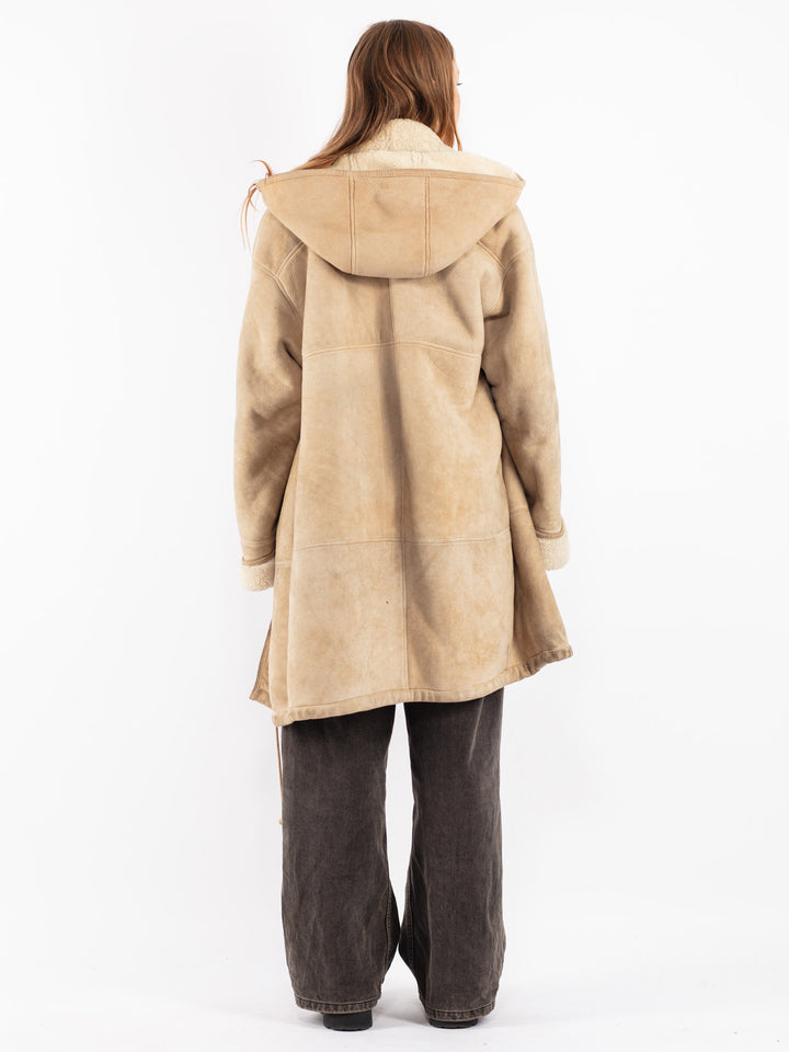 Vintage 80's Women Shearling Coat in Beige
